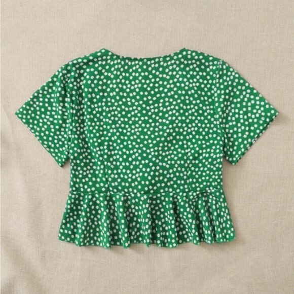 Green Floral Tie Crop Top NWOT - Picture 2 of 5